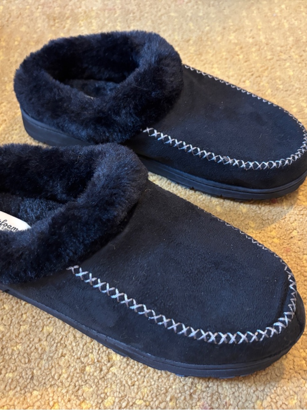 dearfoams Black Faux Suede Plush-Lined Women's Slip-On Slippers